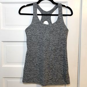 Beyond yoga spacedye tank open back fun back yoga top Athleisure workout grey